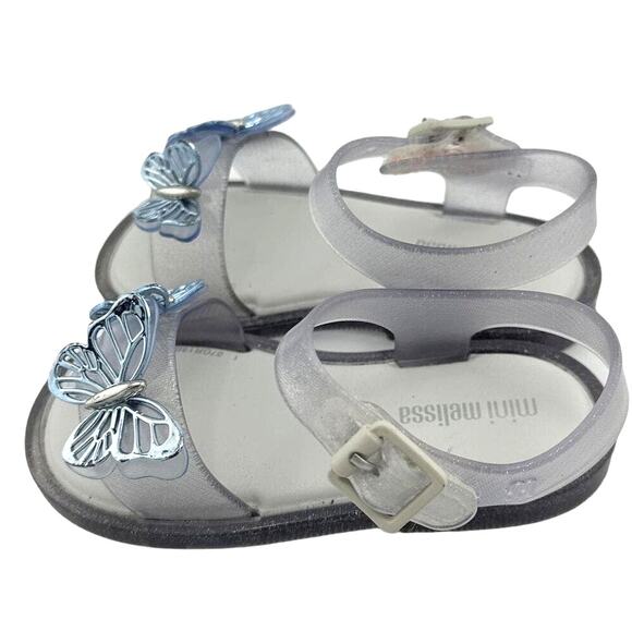 Mini Melissa Clear Sparkle Light Blue Butterfly Sandal Toddler Size 7 - Picture 2 of 3